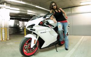 Ducati 848 white color motorcycle and girl wallpaper thumb