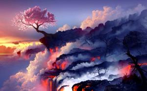 Cherry Blossom Tree on Volcano Lava wallpaper thumb