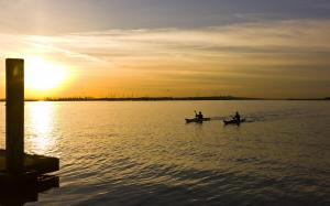 Canoe Sunlight Sunset Ocean HD wallpaper thumb