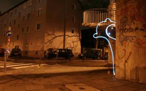 Sidewalk Buildings Light Painting Night Graffiti HD wallpaper thumb