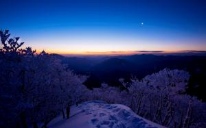 Winter landscape, top view the mountains, snow, trees, sunset wallpaper thumb