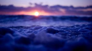 waves, sunset, landscape, bubbles, depth of field, blue, water wallpaper thumb