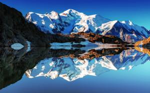 France, Alps, Mont Blanc, white mountains, lake, reflections, mirror wallpaper thumb