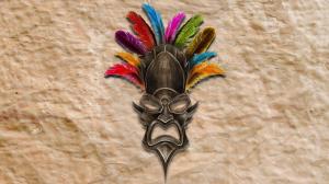 Aku-Aku Crash Bandicoot Tribal Mask Feathers HD wallpaper thumb
