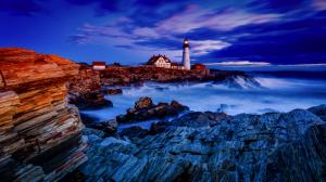 Lighthouse Ocean Rocks Stones HD wallpaper thumb
