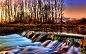 River and the forest of autumn dusk wallpaper thumb