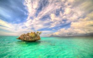Landscape, Nature, Rock, Island, Sea, Turquoise, Water, Mauritius, Africa, Tropical, Clouds, Summer wallpaper thumb