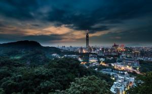 China Taiwan, Taipei city at night dusk, buildings, lights wallpaper thumb