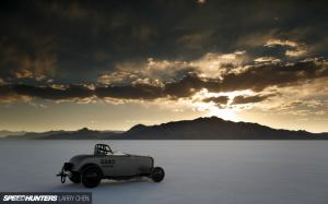 Classic Car Classic Hot Rod Sunset Clouds Salt Flat HD wallpaper thumb