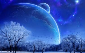 planet landscape winter digital art moon brids wallpaper thumb