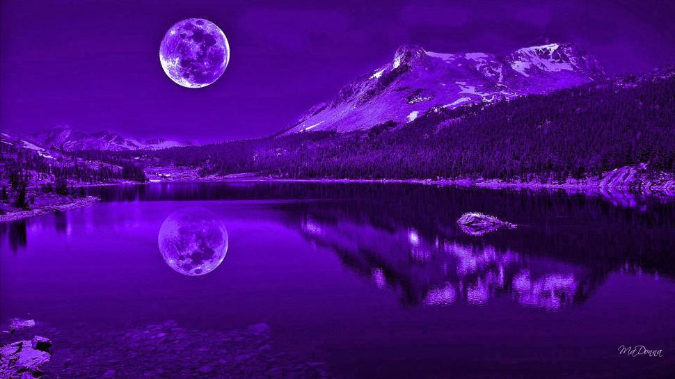 Purple Nights Reflection wallpaper,reflection HD wallpaper,full moon HD wallpaper,mysterious HD wallpaper,lake HD wallpaper,mountains HD wallpaper,purple HD wallpaper,nature & landscapes HD wallpaper,1920x1080 wallpaper