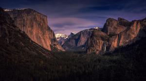 Yosemite National Park, California, USA, mountains, forest, trees, dusk wallpaper thumb