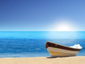 waves, sky, sea, blue, boat, alone wallpaper thumb
