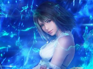 Final Fantasy, short hair girl, blue background wallpaper thumb