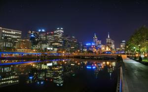 Buildings Skyscrapers Melbourne Night Reflection River HD wallpaper thumb
