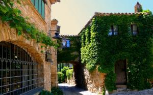 Spain, Catalonia, town greenery, road, houses, sunshine wallpaper thumb