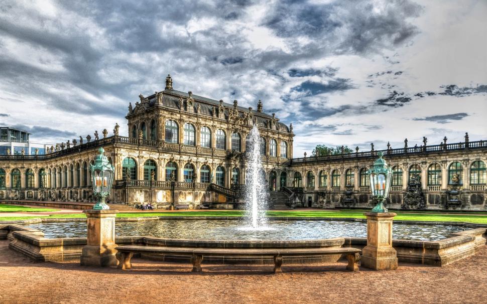 Zwinger Palace, Dresden, Germany, houses, fountain, clouds wallpaper,Zwinger HD wallpaper,Palace HD wallpaper,Dresden HD wallpaper,Germany HD wallpaper,Houses HD wallpaper,Fountain HD wallpaper,Clouds HD wallpaper,1920x1200 wallpaper