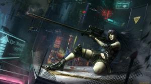 Futuristic, Cyberpunk, Girl, Gun, City wallpaper thumb