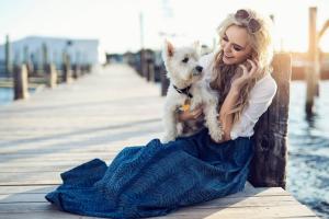 girl, dog, beach, marina, photoshoot wallpaper thumb