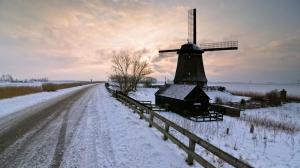 Windmill By A Winter Country Road wallpaper thumb