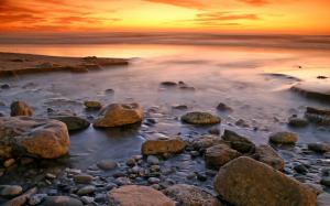 Coast landscape, beach, rocks, water, ocean, sea, sunset wallpaper thumb