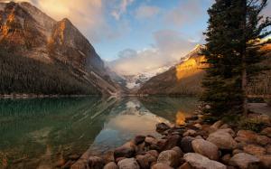 Canada, Banff National Park, lake, stones, mountains, morning, sunrise wallpaper thumb