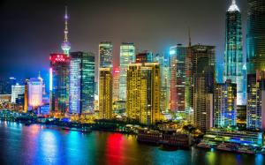 Shanghai, China, night city, buildings, skyscrapers, river wallpaper thumb