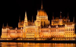 Hungary, Budapest, parliament, night, lights, water, Danube river wallpaper thumb