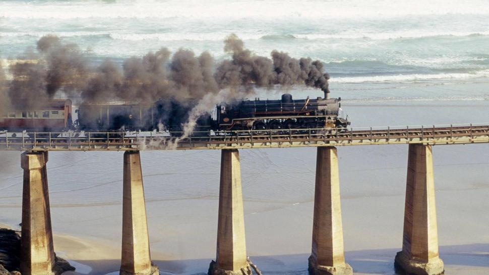 Tjoe Steam Engine In South Africa wallpaper,beach HD wallpaper,bridge HD wallpaper,waves HD wallpaper,train HD wallpaper,steam HD wallpaper,nature & landscapes HD wallpaper,1920x1080 wallpaper