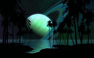 Green glowing planet over the ocean wallpaper thumb