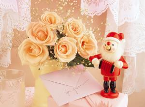 santa claus, gift, note, flowers, bouquet, celebration wallpaper thumb