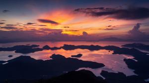 Hong Kong, China, morning, sea, coast, red sky, clouds, sunrise wallpaper thumb