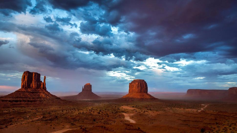 Monument Valley, USA, mountains, sky, blue clouds, evening wallpaper,Monument HD wallpaper,Valley HD wallpaper,USA HD wallpaper,Mountains HD wallpaper,Sky HD wallpaper,Blue HD wallpaper,Clouds HD wallpaper,Evening HD wallpaper,1920x1080 wallpaper