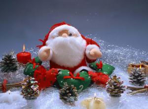 santa claus, toy, cones, candles, tinsel, hearts, holiday wallpaper thumb