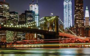 New York, USA, city night, bridge, lights, buildings wallpaper thumb