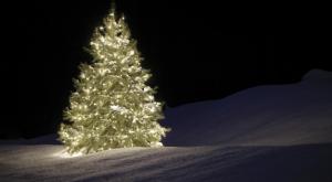 christmas tree, garland, snow, night wallpaper thumb