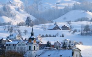 Mountains, Alps, winter, snow, town wallpaper thumb