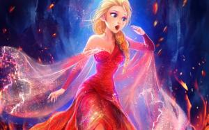 Beautiful princess, Elsa, red dress, Frozen, Disney movie wallpaper thumb