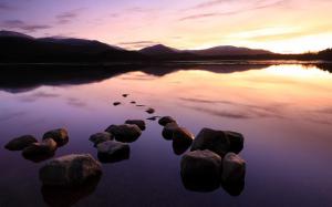 Rocks Stones Sunset Lake Reflection HD wallpaper thumb