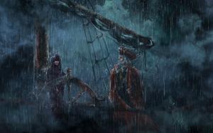 Pirate Rain Ship Schooner Storm Drawing HD wallpaper thumb
