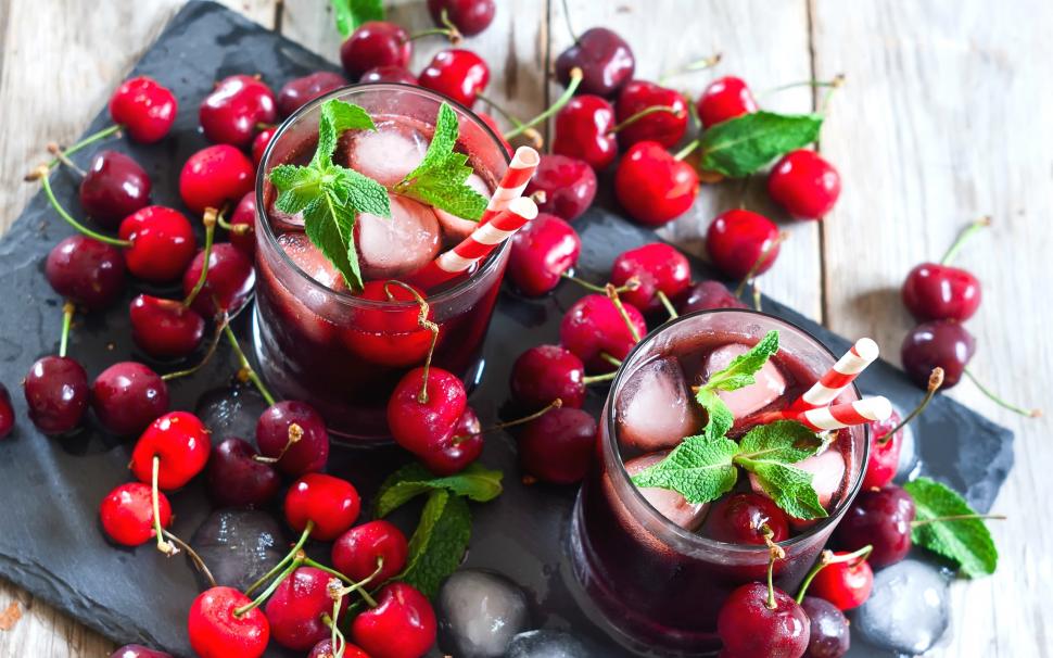 Many red cherries, mint, ice, drink wallpaper,Many HD wallpaper,Red HD wallpaper,Cherries HD wallpaper,Mint HD wallpaper,Ice HD wallpaper,Drink HD wallpaper,2560x1600 wallpaper