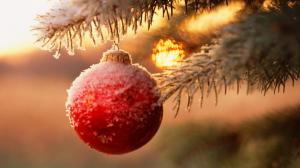 Snowy Christmas Ball in Tree HD wallpaper thumb