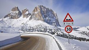Sign Road Snow Winter Mountains Landscape HD wallpaper thumb