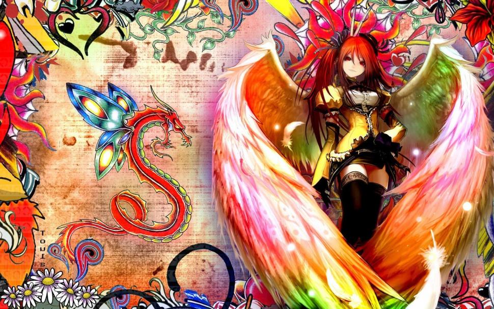 Anime, Anime Girl, Colorful, Wings wallpaper,anime wallpaper,anime girl wallpaper,colorful wallpaper,wings wallpaper,1500x938 wallpaper