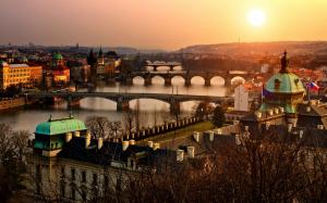 Prague, Old Town, Czech, city, sunset, architecture, bridge, river wallpaper thumb