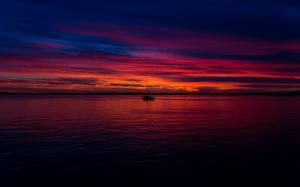 sunset, boat, water, horizon, seascape, photography wallpaper thumb