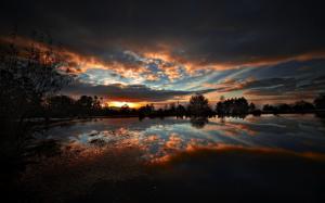 Lake Reflection Landscape Clouds Sunset HD wallpaper thumb