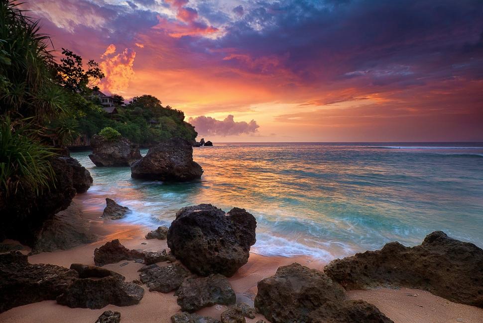 Bali Sunrise  Indonesia  Nature Clouds Sea Rock 