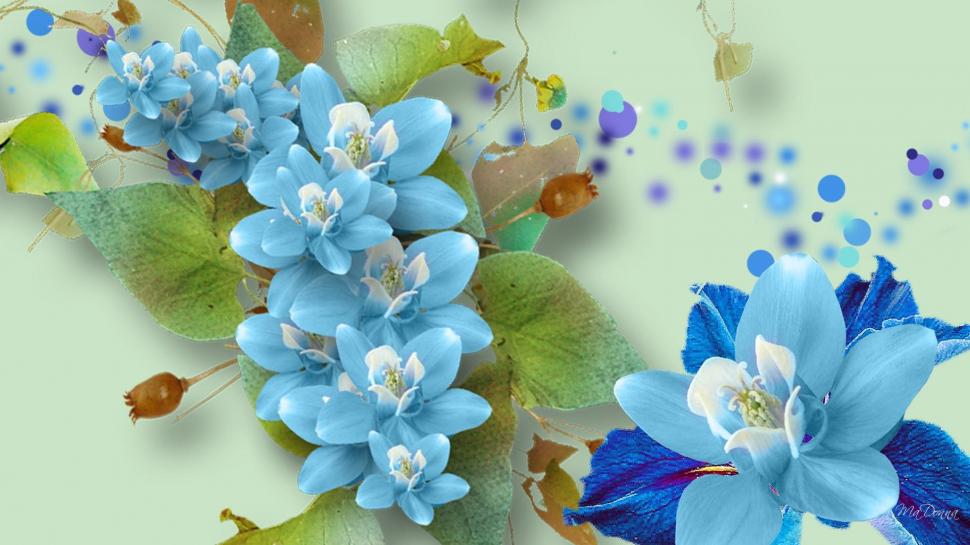 Blue Floral On Green wallpaper,spring HD wallpaper,firefox persona HD wallpaper,vines HD wallpaper,floral HD wallpaper,leaves HD wallpaper,summer HD wallpaper,spots HD wallpaper,flowers HD wallpaper,3d & abstract HD wallpaper,1920x1080 wallpaper