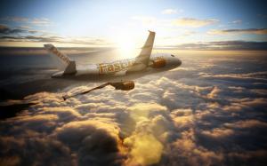 Airbus A300 aircraft, airliner, sky, sun, clouds wallpaper thumb